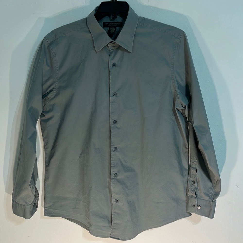 BANANA REPUBLIC Men’s stretch classic button down long sleeve gray shirt Size XL